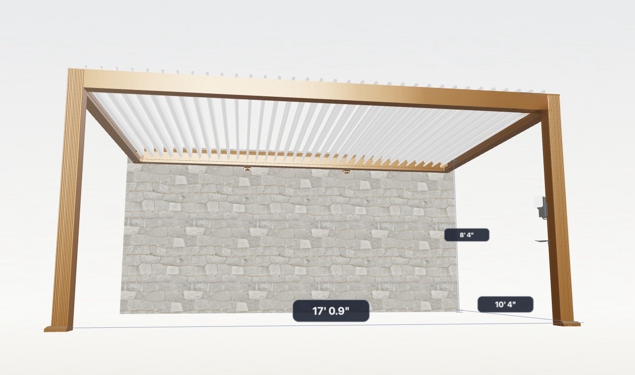 Tan and gold wall mounted custom pergola