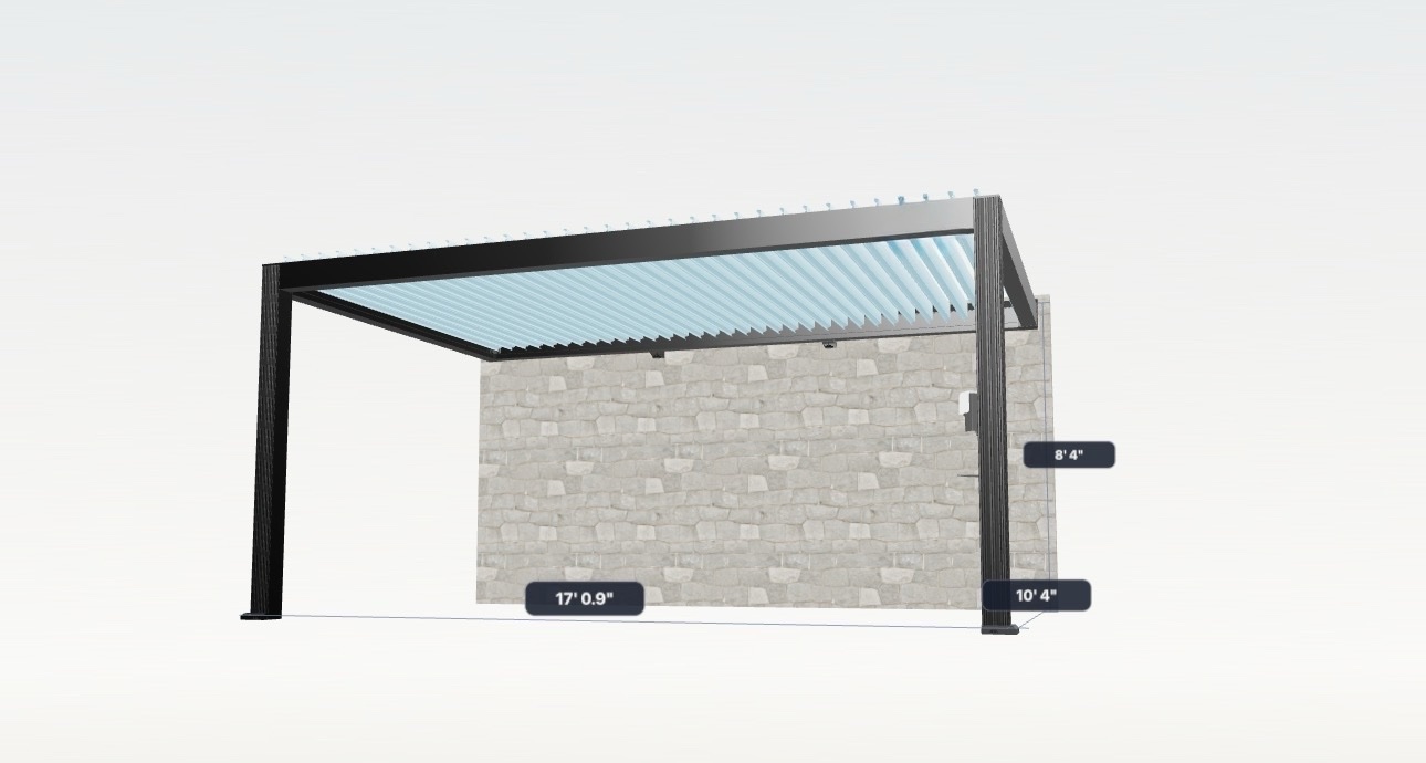 Dark charcoal wall mounted custom pergola