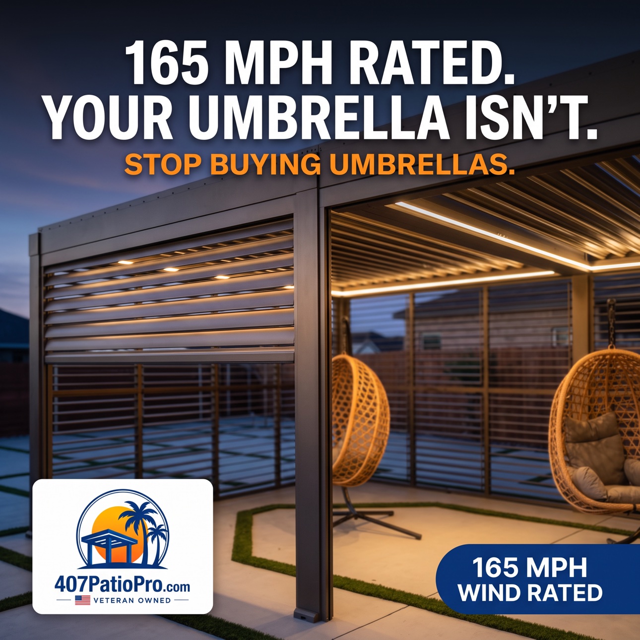 Graphic: 165 MPH rated. Your umbrella isn't. Stop buying umbrellas.