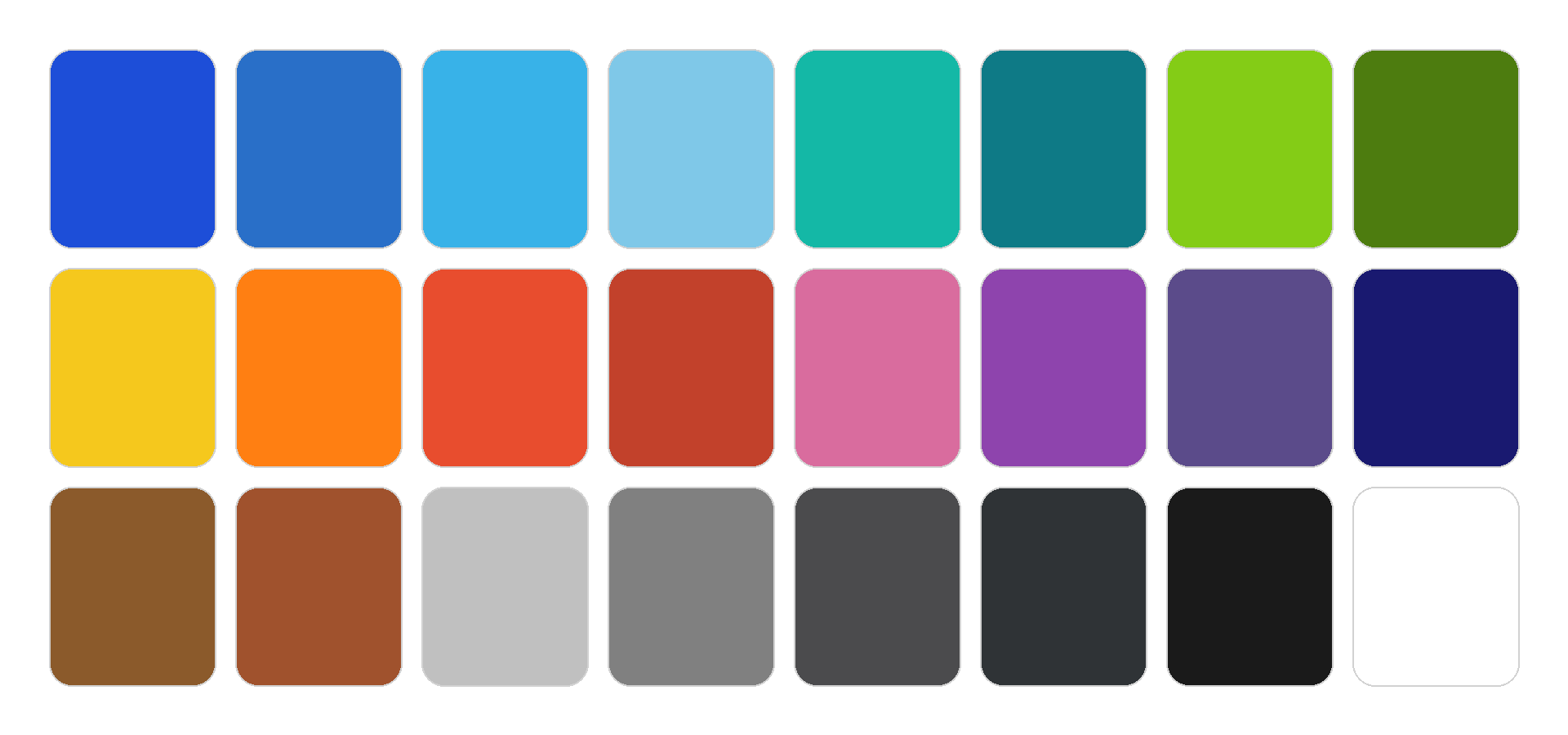 Full color grid of frame color options